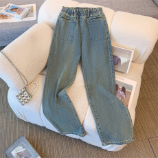 批发<b class='q'>松紧腰</b>直筒<b class='q'>牛仔裤</b>女春秋2026新款宽松高腰显瘦拖地阔腿裤潮