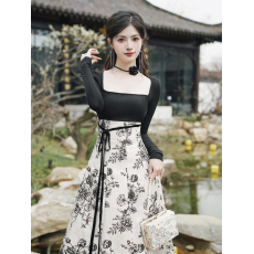 批发6820#实拍现货 游园惊梦 印花拼接<b class='q'>连衣裙</b> 上架+40