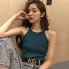 批发泰国穿搭小吊带背心女外穿性感内搭冰丝针织露肩挂脖无袖削肩上衣