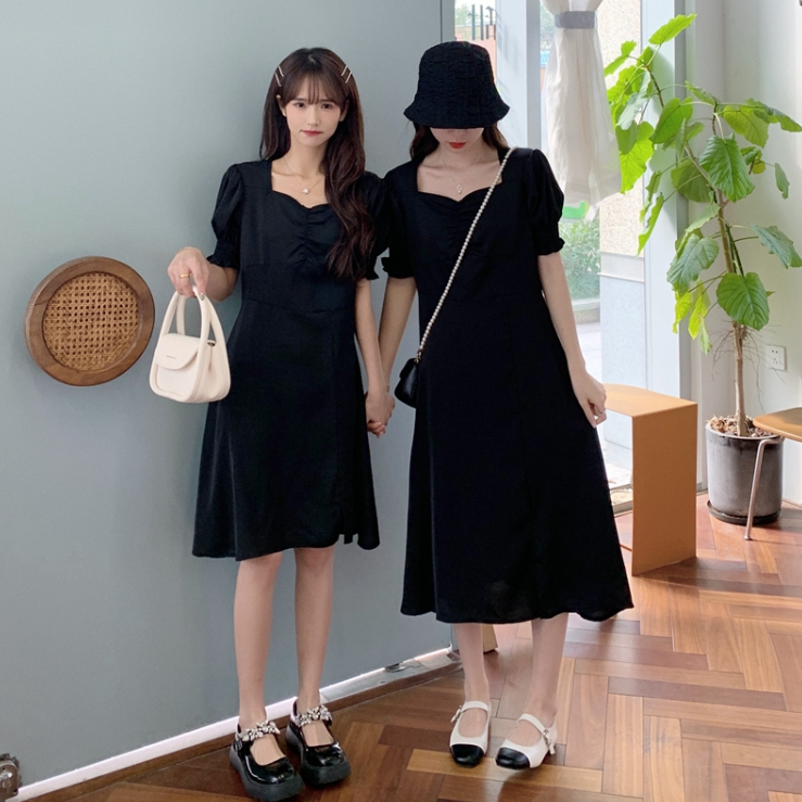 실사 여름 빅 사이즈 지방 mm 드레스 수 있습니다. 달콤한 수 있습니다. 소금 치마 거품 소매 트임 작은 검은 드레스 m-4xl200 근