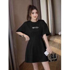 批发夏装中长款宽松白色短袖t恤<b class='q'>裙</b>女设计感收腰连衣<b class='q'>裙</b>显瘦上衣