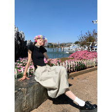 批发实拍～花苞半身裙女春夏韩版口袋高腰蓬蓬裙<b class='q'>中长款</b>a字伞裙