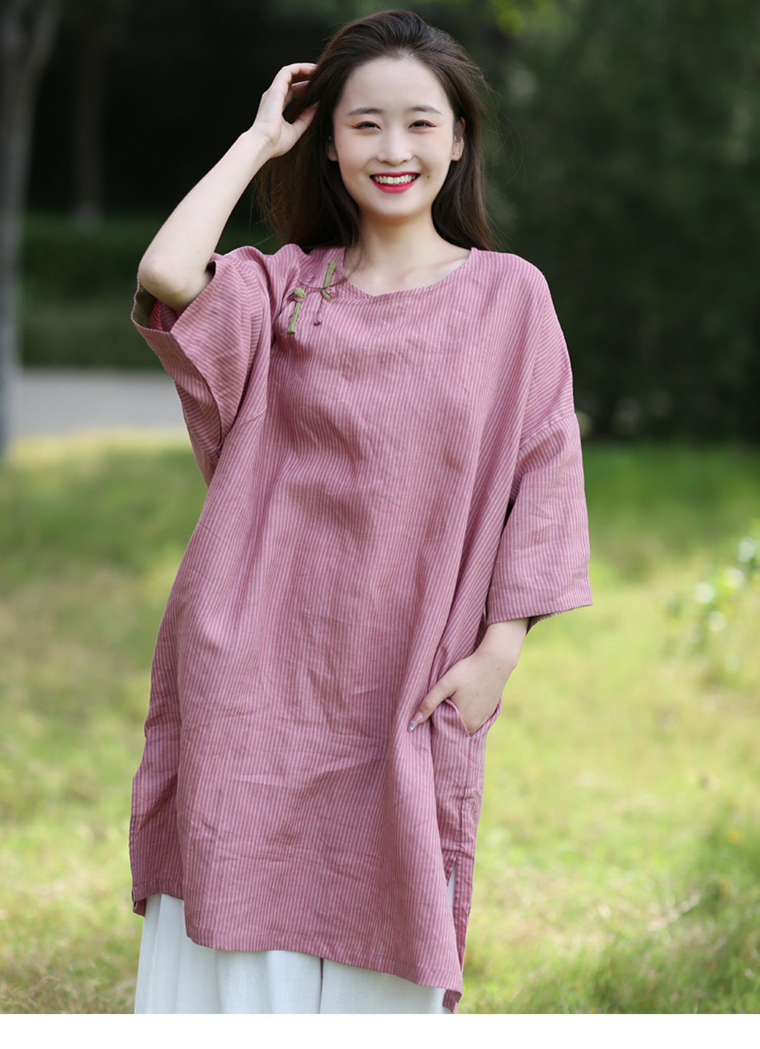 原创设计棉麻女装复古盘扣中式中长款亚麻民族风衬衫