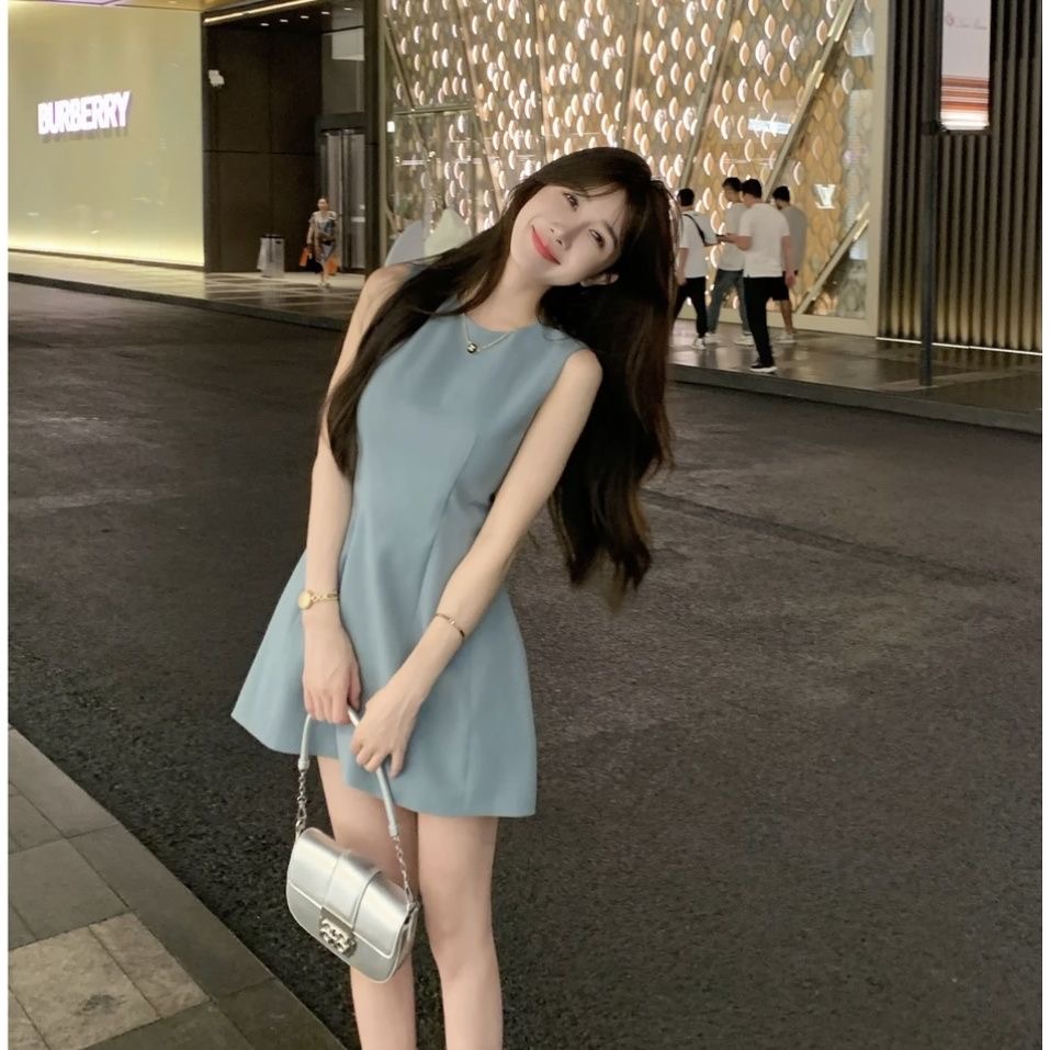 MY10575# 圆领收腰无袖背心连衣裙女夏季简约气质高级感修身短裙女裝貨...
