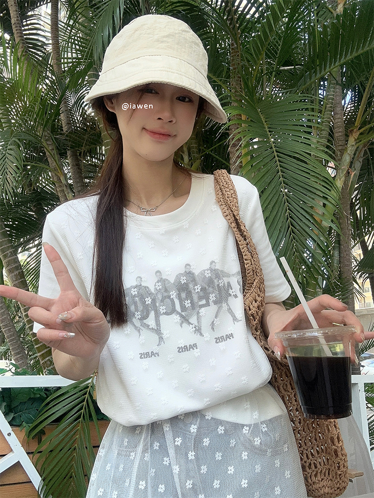 Actual shot of spring and summer Korean chic simple printed fake two-piece design blouse T-shirt