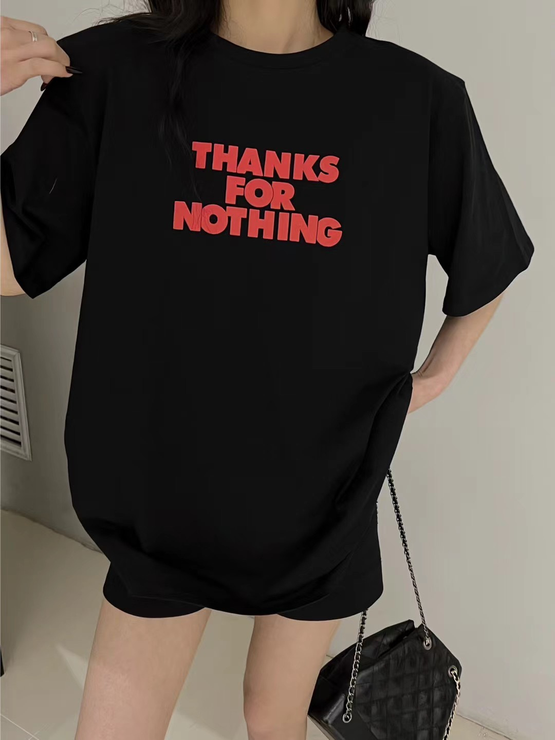 Official picture 2024 early spring new style no shoulder pads letter print loose western style short-sleeved T-shirt for women