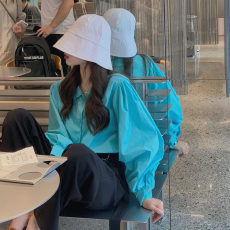 批发灯笼袖纯色轻熟风衬衫女长袖衬衣长袖上衣春秋季<b class='q'>街头</b>小个子宽松
