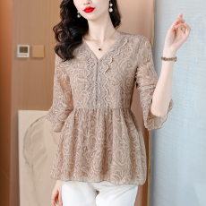 批发胖妈妈夏装宽松遮肚子印花小衫大码女装气质高档<b class='q'>雪纺</b><b class='q'>上衣</b>时髦<b class='q'>t</b><b class='q'>恤</b>