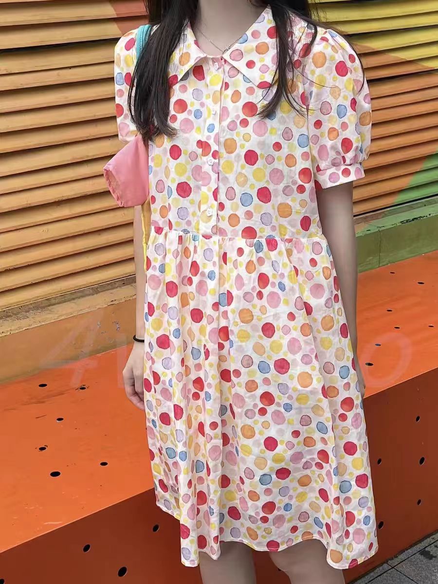 彩虹泡泡糖超甜美小個子襯衫連衣裙