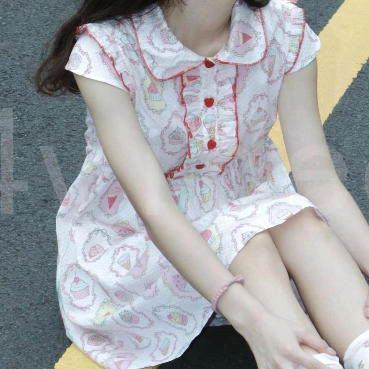 學院風小飛袖小個子短款短裙可愛連衣裙女學生
