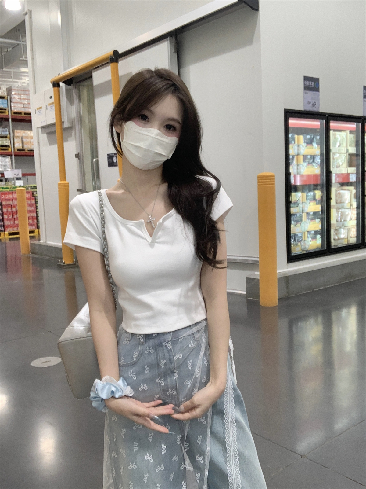 實拍 春夏韓版半開領修身純色短款百搭純棉短袖上衣女T恤