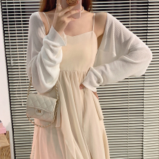 批发冰丝针织防晒开衫薄款女夏季披肩吊带裙外搭罩衫短款小坎肩上衣