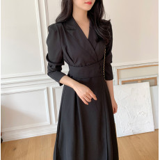 批发<b class='q'>韩国</b>chic 春季法式轻奢赫本风气质翻领收腰显瘦<b class='q'>西装</b>裙连衣裙