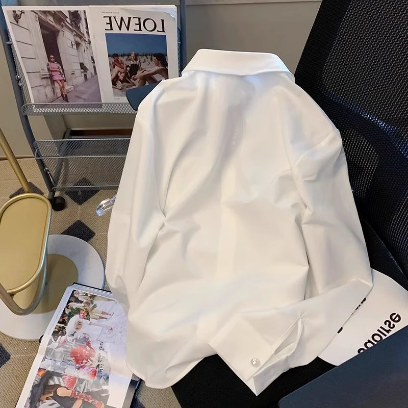 設計感小眾玫瑰花別致工裝白色襯衫男女春秋季高級感慵懶長袖襯衣
