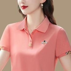 批发洋气短袖t恤女夏装时尚妈妈polo衫纯棉宽松显瘦上衣翻领大码绣花