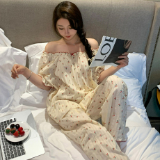 批发【尚<b class='q'>优</b><b class='q'>衣</b>品】网图爆款短袖短<b class='q'>裤</b>甜美撞色花边小樱桃仿棉睡<b class='q'>衣</b>女套装