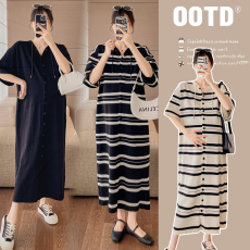 批发实拍2026孕妇<b class='q'>春</b>装新款时尚款宽松气质显瘦大码孕妇条纹冰丝连衣裙