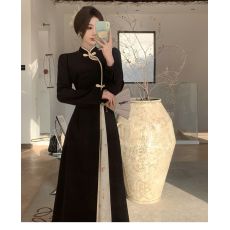 批发早秋新中式国风复古改良旗袍裙子<b class='q'>女装</b><b class='q'>大码</b>胖mm<b class='q'>欧美</b>长袖高腰连衣裙