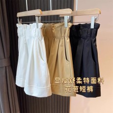 批发大码胖mm花苞短裤女2025新款夏款a字阔腿裤宽松高腰休闲工装裤
