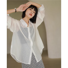 批发莱赛尔天丝正肩衬衫女夏季2023新款<b class='q'>透明</b>薄款防晒衣吊带外搭配衬衣