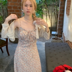 批发大码女装甜美小清新吊带裙度假风微胖减龄碎花<b class='q'>连衣裙</b>针织开衫外套