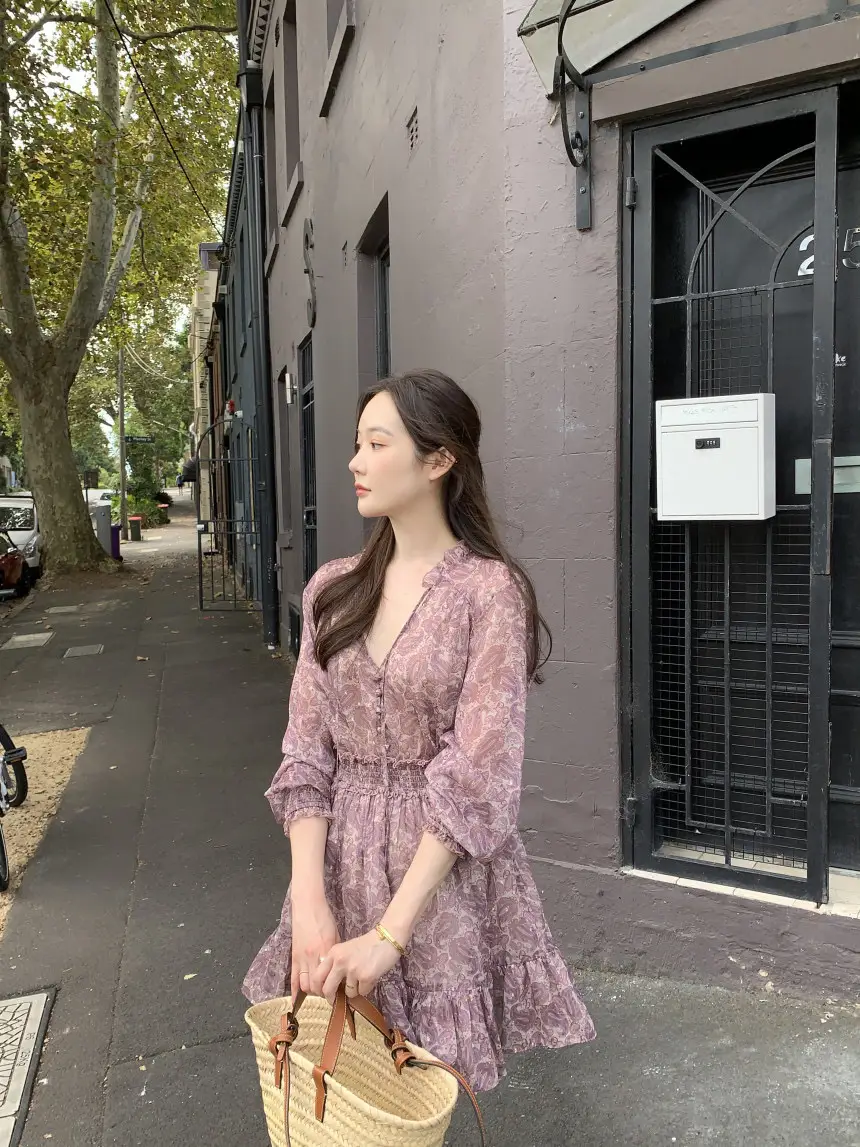 한국 스타일 봄용 V넥 레이스 원피스 상세 이미지 17