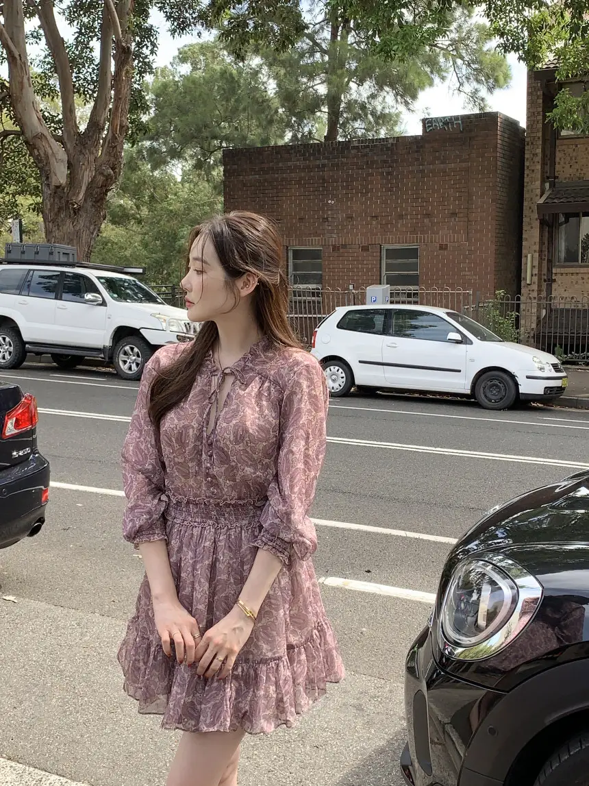 한국 스타일 봄용 V넥 레이스 원피스 상세 이미지 24