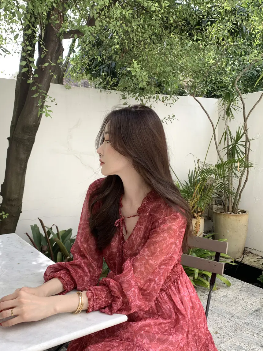한국 스타일 봄용 V넥 레이스 원피스 상세 이미지 35