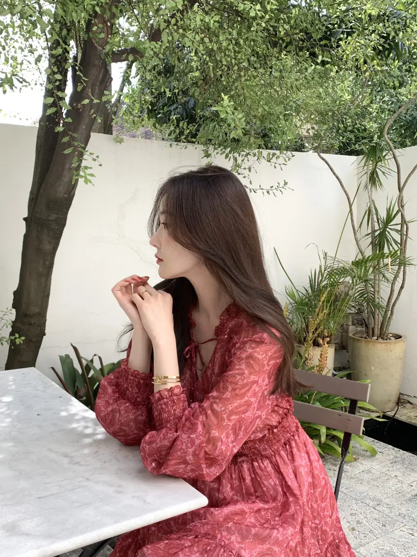한국 스타일 봄용 V넥 레이스 원피스 상세 이미지 37