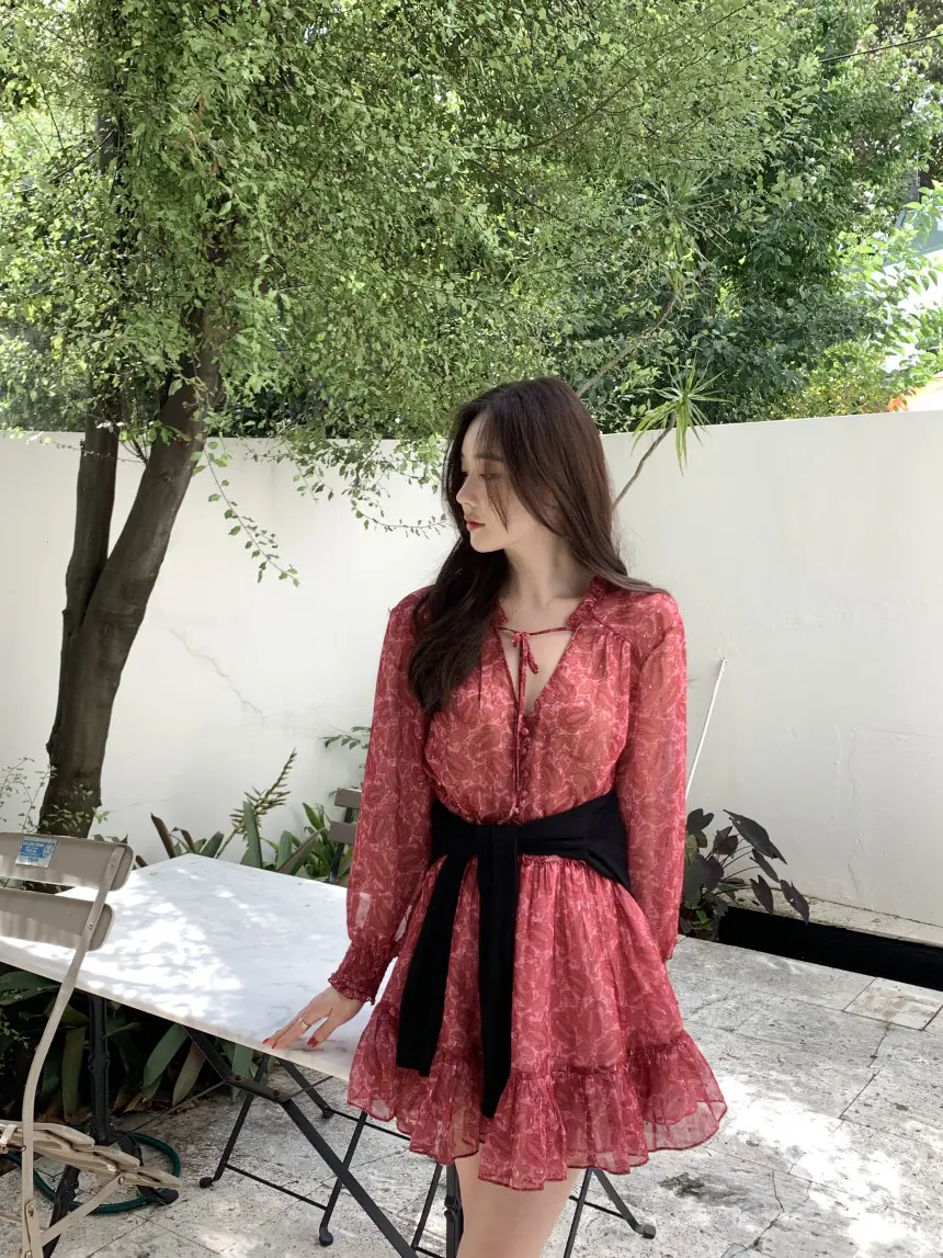 한국 스타일 봄용 V넥 레이스 원피스 상세 이미지 46