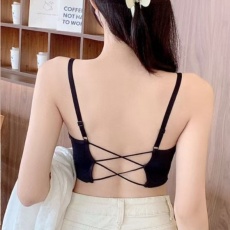 批发实价~固定乳胶垫交叉美背吊带内衣裹胸外穿打底冰丝背心女