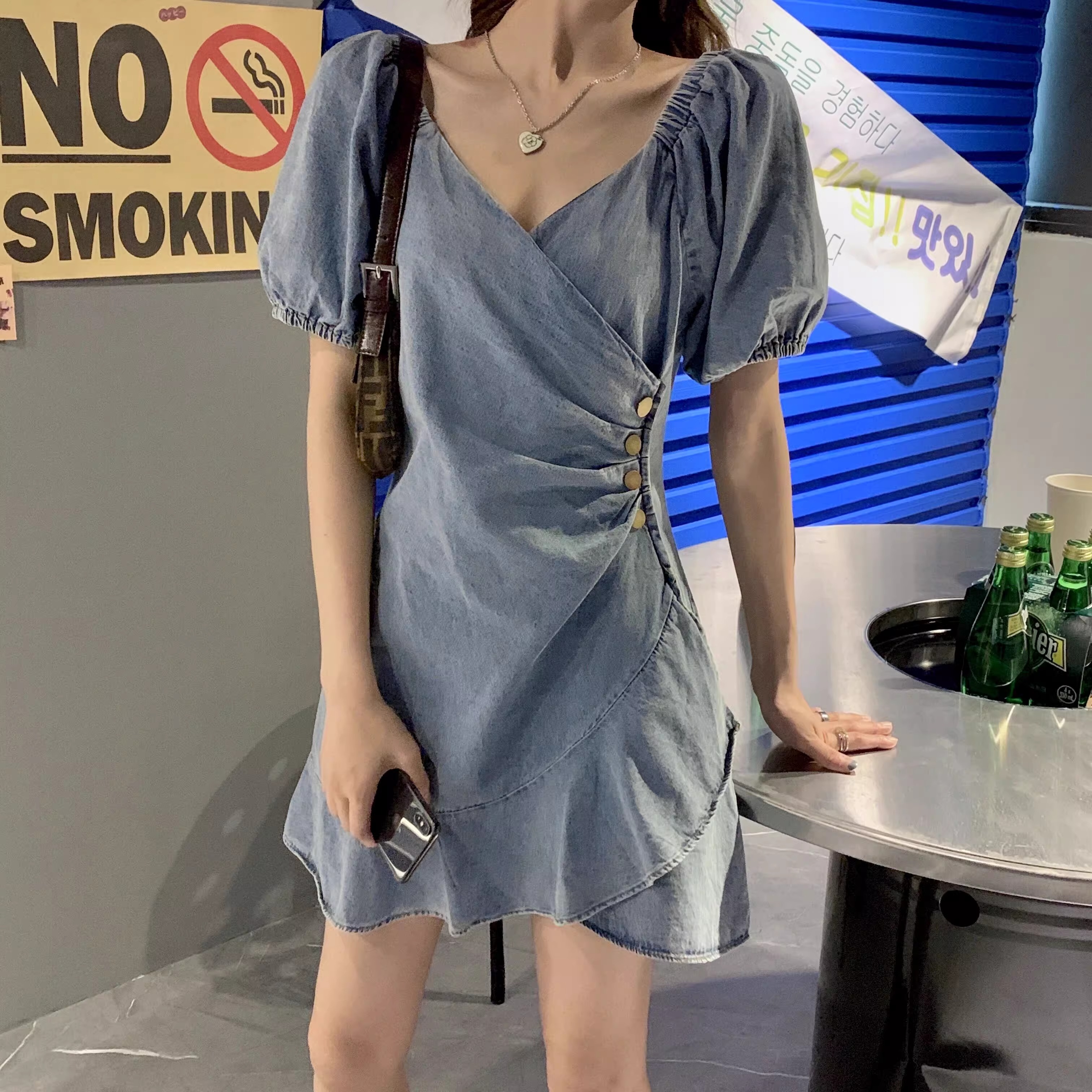 FA12184# 夏装韩版大码女装设计感荷叶边牛仔短裙宽松显瘦连衣裙S-5XL200斤 服裝批發女裝批發服飾貨源