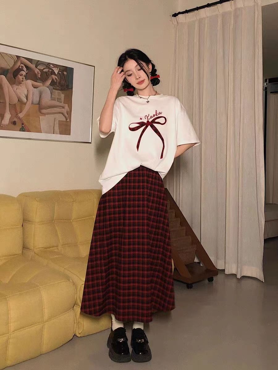 吵吵家 短袖t恤女夏季寬鬆休閒設計感小眾白色圓領蝴蝶結印花上衣