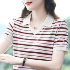 批发【95棉5氨纶】条纹女夏装薄款t恤新款夏季显瘦洋气减龄中年妈妈装