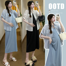 批发实拍2026夏季防晒纯色简约吊带裙＋防晒衬衫套装显瘦<b class='q'>宽松</b>冰凉