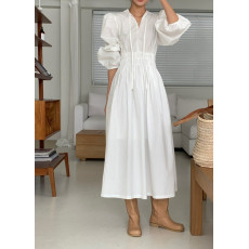 批发chic 春季韩版新款法式收腰显瘦<b class='q'>休闲</b>百搭V领纯色长袖<b class='q'>连衣裙</b>