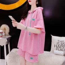 批发3071#实价抖音质量/纯棉/后包领/宽松<b class='q'>时尚</b>连帽休闲运动套装设计感