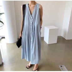 批发夏装新款大码韩国<b class='q'>东大门</b>复古v领<b class='q'>连衣裙</b>无袖宽松背心裙气质中长裙