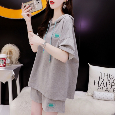 批发抖音质量/纯棉/后包领/宽松<b class='q'>时尚</b>连帽休闲运动套装设计感