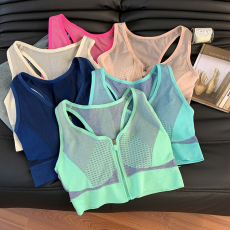 批发新款跨境美背内衣前拉链运动套装女士防走光裹胸短裤瑜伽跑步防震