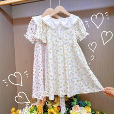 批发<b class='q'>女童</b>娃娃<b class='q'>领</b>连衣裙夏季2026年新款洋气樱桃公主裙夏装薄款儿童裙子