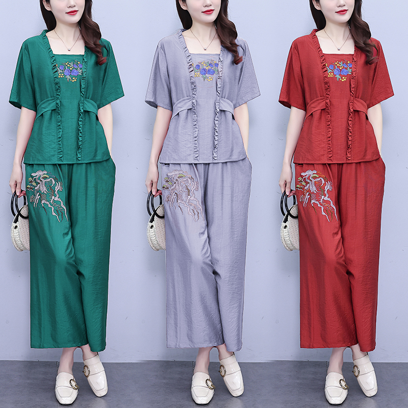 MY3775# 新款大码套装夏款女装时尚减龄洋气修身两件套女裝貨源服裝批發