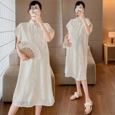 批发有货 实拍2026夏季新款孕妇<b class='q'>连衣裙</b>短袖立领刺绣旗袍孕妇<b class='q'>连衣裙</b>