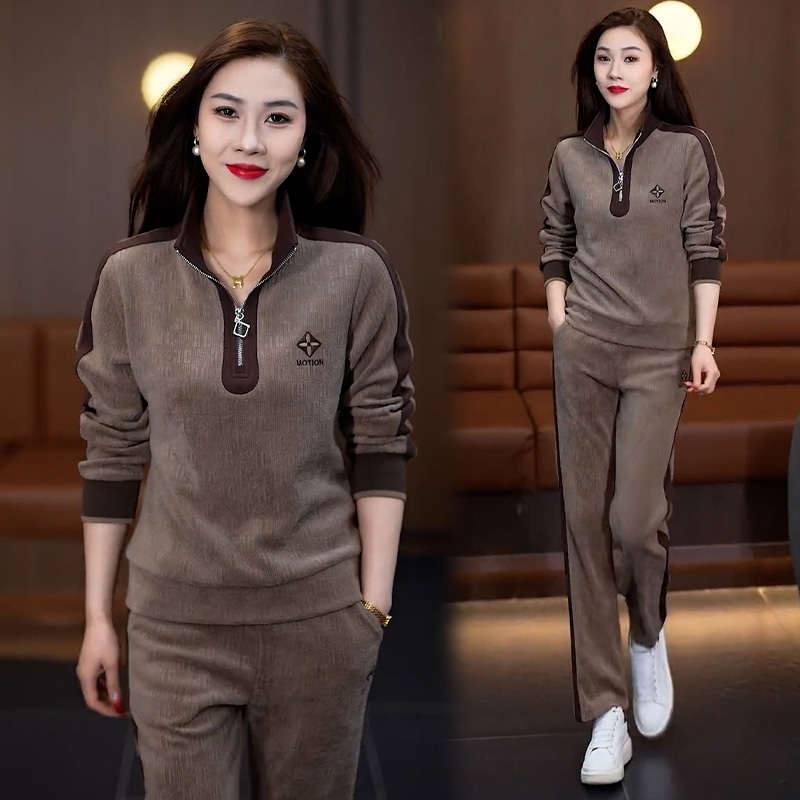 BY356083# 时尚半拉链卫衣运动服套装女春秋季洋气质阔腿裤两件套 服裝批發女裝批發服飾貨源