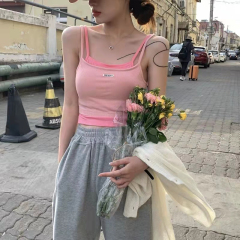 Fake two-piece bottoming camisole for women 2024 outer wear inner tube top design niche sweet hot girl pure desire top