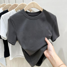 批发40支94棉精梳棉直播品质短袖t恤女2024夏新款内搭百搭圆领体恤ins