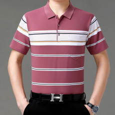 批发加肥加大码男士短袖T恤中年休闲宽松翻领口袋爸爸夏季冰丝POLO衫