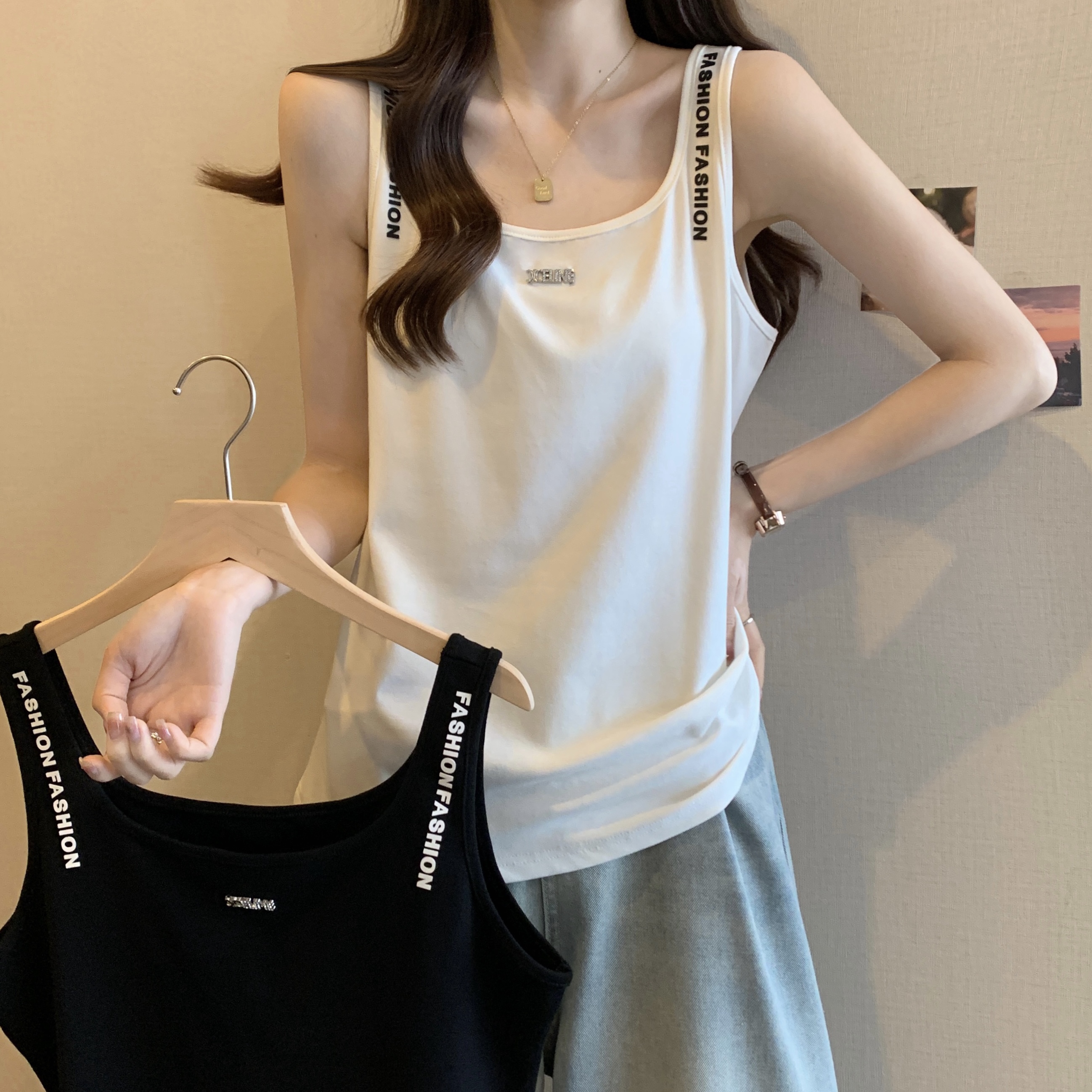 FA14112# *大码内搭网红甜辣打底背心女胖mm遮肚藏肉热辣小吊带上衣 服裝批發女裝批發服飾貨源