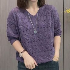 批发大码外贸品牌<b class='q'>原</b><b class='q'>单</b>时尚洋气v领镂空显瘦气质上衣针织衫百搭秋冬女