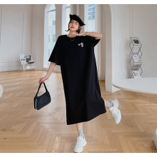 批发仿棉<b class='q'>牛奶</b><b class='q'>丝</b>夏季新款睡裙女夏季短袖连体圆领舒适套头<b class='q'>连衣裙</b>可外穿